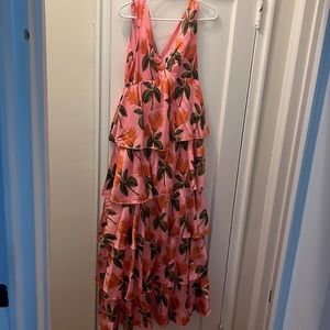 Lulus palm tree pink tiered maxi dress - size SMALL